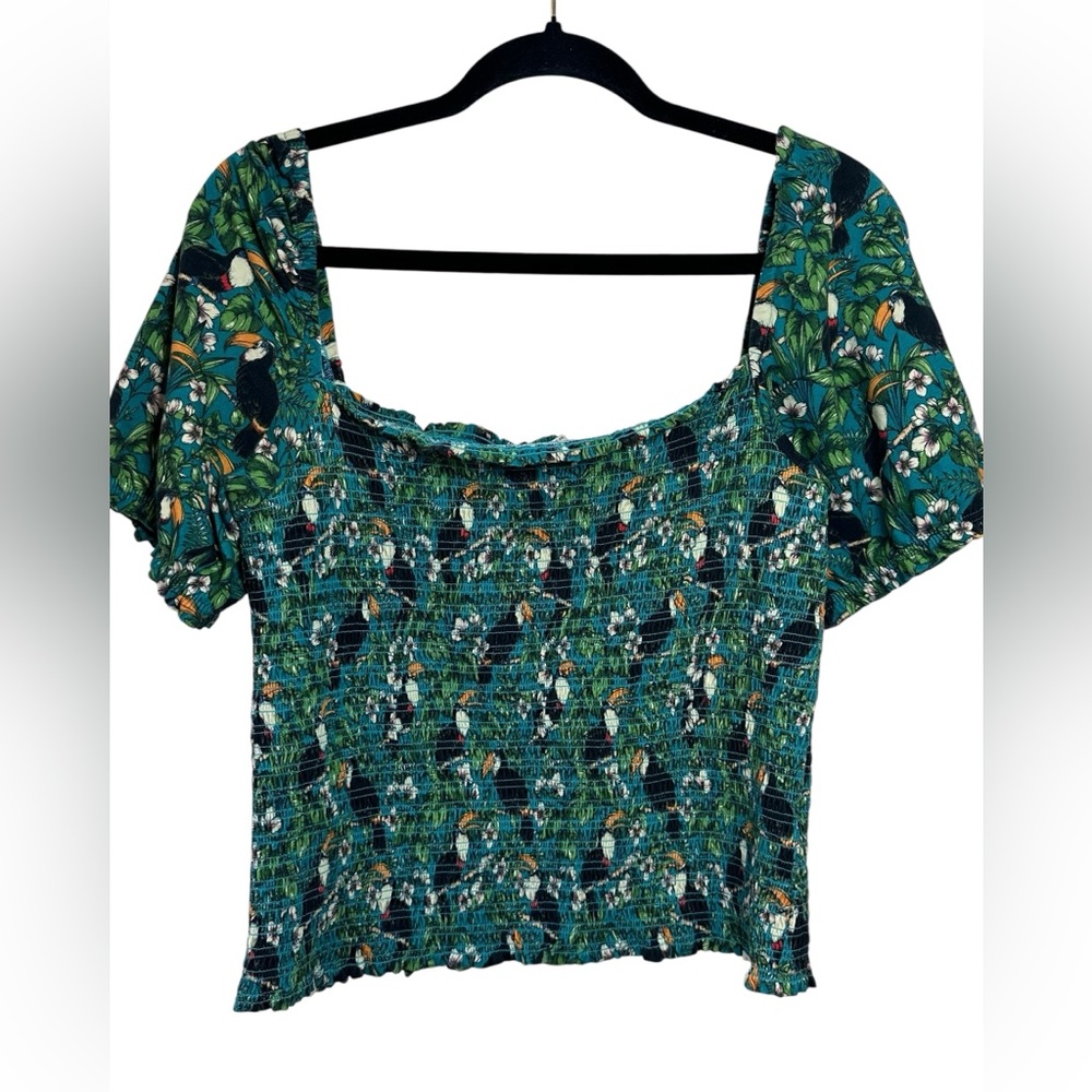 Dolan Anthropologie Left Coast Smocked Puff Sleeve Toucan Tropical Size‎ Large